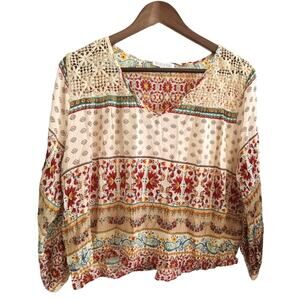 Patrons Of Peace V Neck Bohemian Blouse Size M